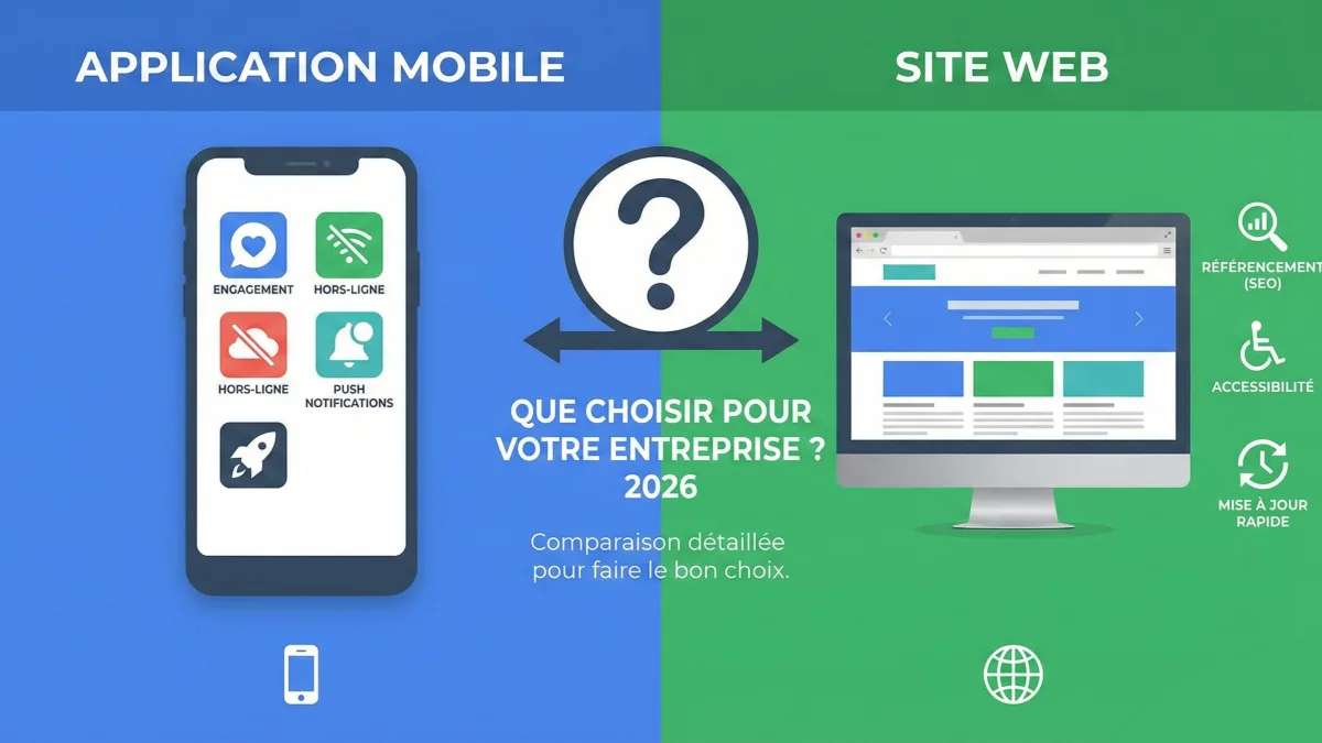 Comparaison entre application mobile et site web pour les entreprises, illustration d'un article du blog d'EPREYN, développeur d'applications à Perpignan