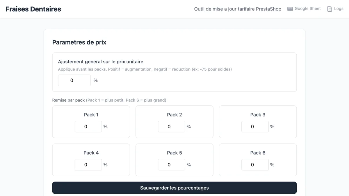 Capture de l'application Fraises Dentaires, application de bureau réalisée par EPREYN, développeur à Perpignan