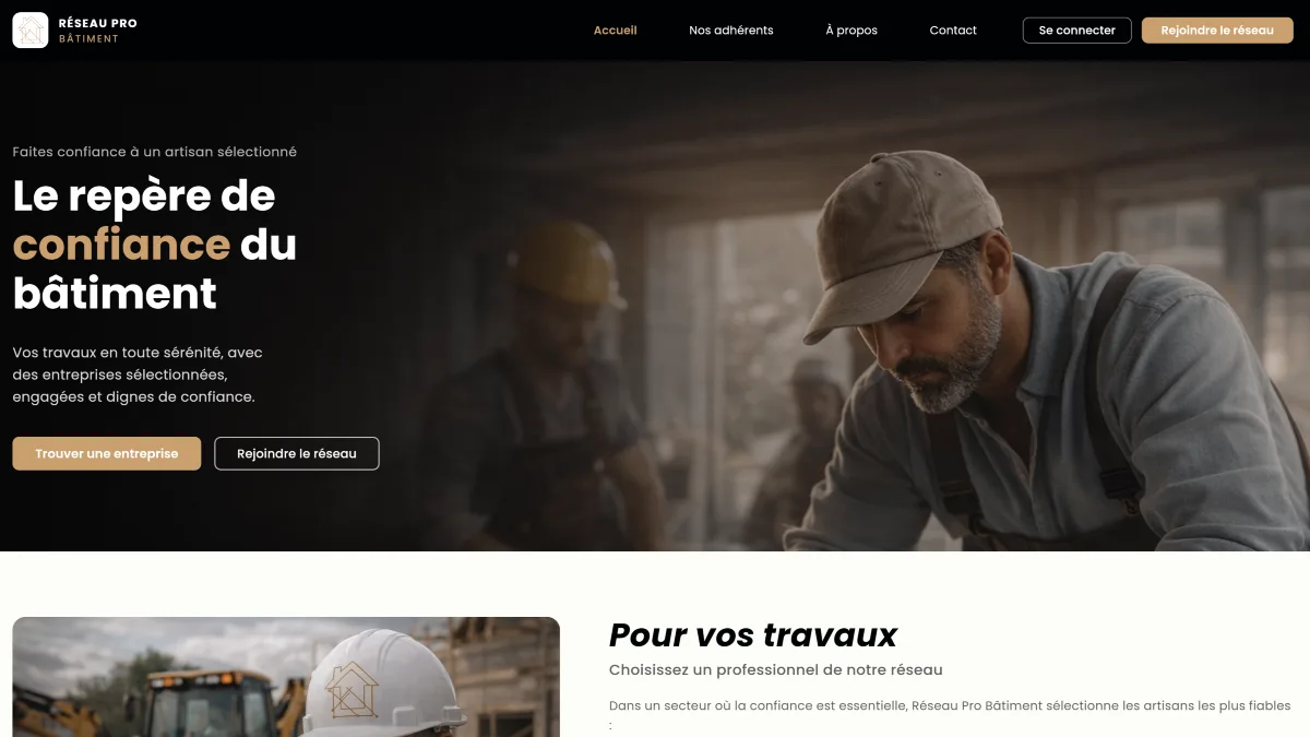 Capture de l'application Réseau Pro Bâtiment, application web réalisée par EPREYN, développeur à Perpignan