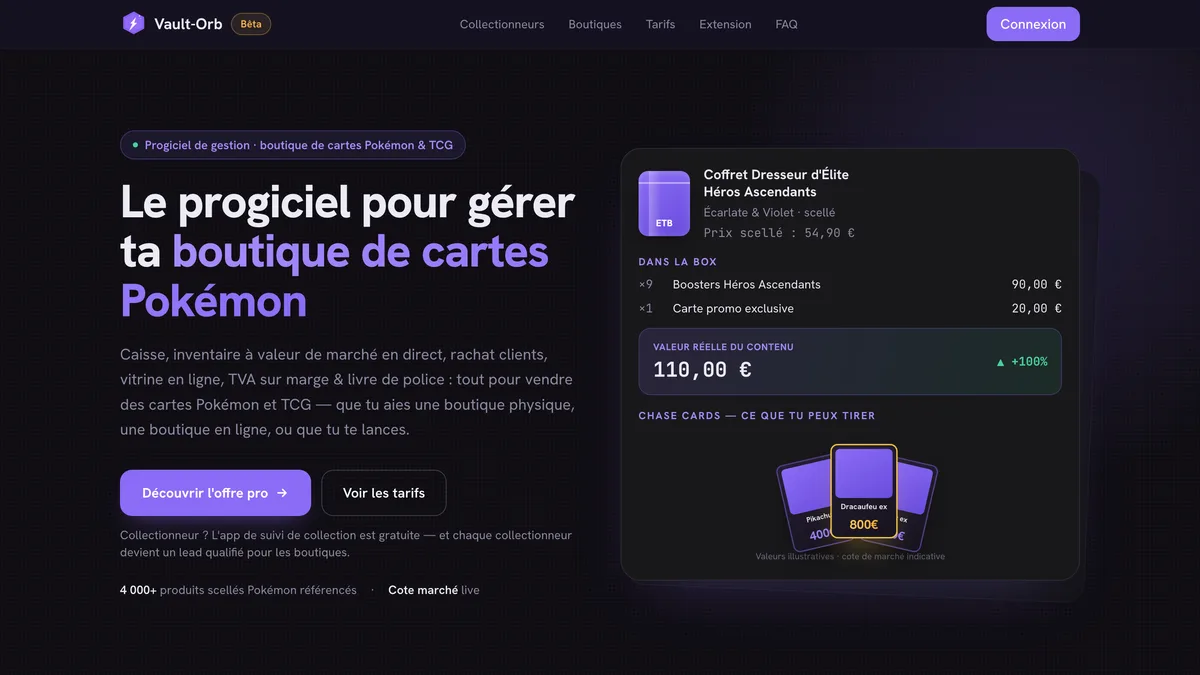 Capture de l'application Vault-Orb, application web réalisée par EPREYN, développeur à Perpignan